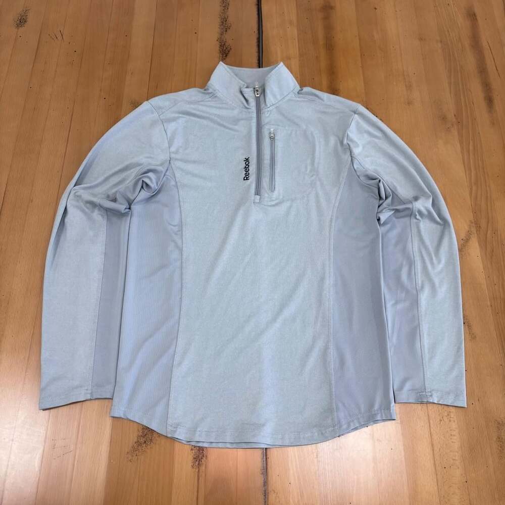 Reebok Quarter Zip Pullover Size S Light Grey Athletic Long Sleeve